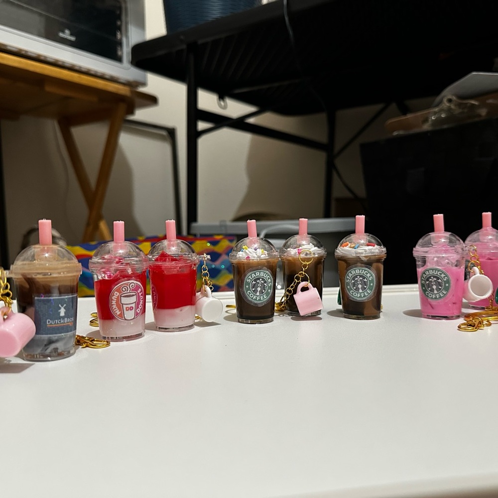 Pink and Brown Drink-Themed Keychains